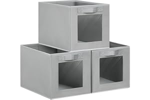 DIMJ Boite Rangement, 3 Pièces Paniers et Boîtes de Rangement Pliables Avec Fenêtre Transparente, Boîte de Rangement Pour Fenêtres, Armoires, Tiroirs, Gris Clair