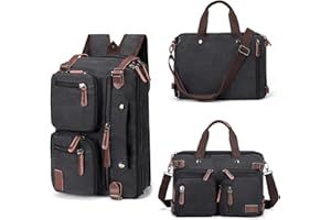 Fresion Sacoches Pour Ordinateur Portable - Sacoche Bandoulière pour Homme Femme Convertible Toile Cuir PU Sac à Dos Vintage Sac Messenger Business Étudiants 14 Pouces