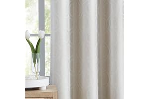 Abstractex 72'' L Greyish Ivory Moroccan Pattern Blackout Curtains for Bedroom Cream Geometric Jacquard Thermal Insulated Window Treatments for Nursery Living Room Eyelet Top 2 Panels, 54'' W