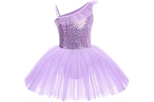 IWEMEK Robe de ballet pour fille - Sans manches - À volants - À paillettes - Avec tutu - Jupe de danse - Pour enfant de 3 à 10 ans