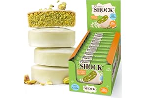 ‎FITNESSHOCK FitnesSHOCK Protein Brownie Snack ohne Zusatz von Zucker, Kekse mit 15% Eiweiß, Weiße Schokolade, sättigende Ballaststoffe, low carb, weiche Konsistenz, 10 Stück х 50g - Pistazien Geschmack