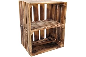 Teramico Geflammte Holzkisten Weinkisten Obstkisten mit Mittelbrett/Zwischenbrett Ablage für Aufbwahrung Schuhregal (40er / 1er Set, Mit Ablage Kurz)
