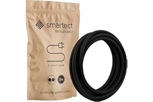 smartect Cable Textil en Color Negro, Cable Electrico 2 Hilos de 3 Metros (2 x 0,75 mm²) Cuerda para Lampara con Revestimiento Textil para su Proyecto DIY