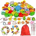 Toys for 2 Year Olds Girls Boys, Threading Toys for 2 Year Olds Toddlers Animals Fruits Vegetables String Lacing Beads Wooden Montessori Educational Toys Gifts for 2 3 4 Year Olds Kids