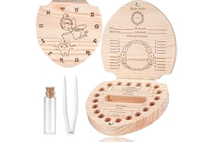 Bixufcai Holz Zahndose Mädchen & Jungen Milchzähne Box Aufbewahrungsbox für Baby-Zähne Zahnbox für Milchzähne Junge & Mädchen mit Display Funktion | Erinnerungsbox Baby Geschenke zur Geburt (Zahnfee)