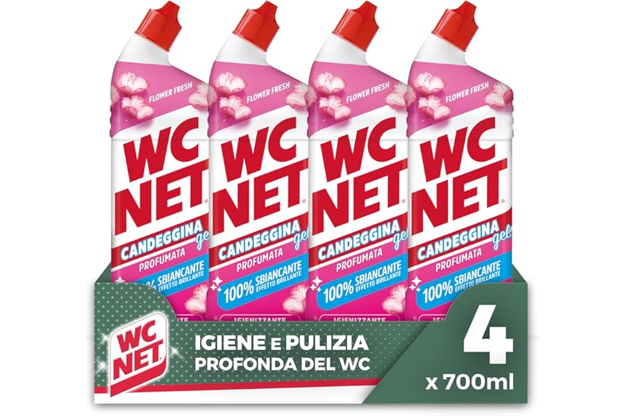 Wc Net - Bleach Scented Gel, Sanitary and Surface Cleaner, Whitening and Sanitizing Action, Flower Fresh Fragrance, 700 ml x 4 Packs