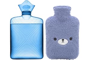 Samply Hot Water Bottle with Cute Fleece Cover, 2L Hot Water Bag for Hot and Cold Compress, Hand Feet Warmer, Neck and Shoulder Pain Relief,Bear Blue