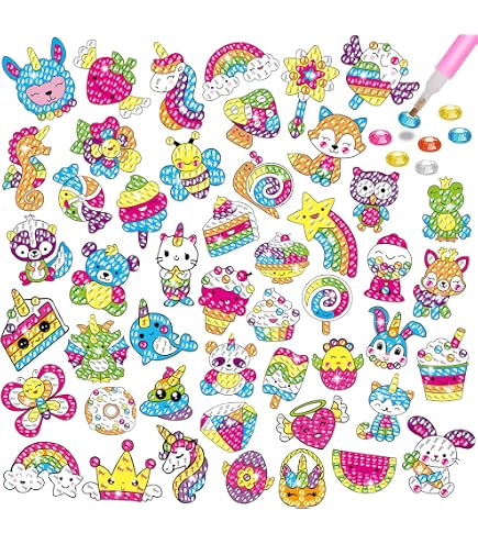 31 Pezzi Kit 5D Diamond Painting Per Bambini: Adesivi Animali E Unicorno Con Strumenti