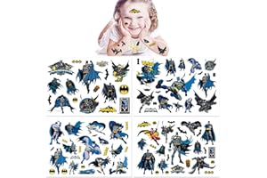 Qemsele Tatuaggi temporanei per Bambini, 8 Sheet 160+ Pcs Unicorno Tatuaggi Finti temporanei Adesivi per bambini Ragazzi festa di compleanno sacchetti regalo Giocattolo (Batman)