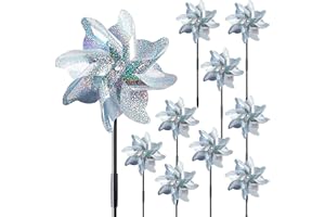 Shengruili 10 Pièces Moulin à Vent Réfléchissant,Moulins à Vent Jardin Exterieur,Répulsif Réfléchissant Moulin à Vent,Répulsif Oiseaux Réfléchissant,Anti-Oiseaux Réfléchissant