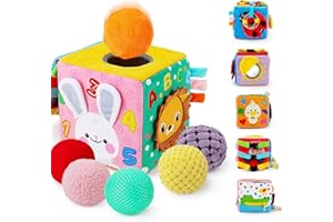 beetoy Sensory Busy Cube for Baby, Montessori Infant Toys with Textured Sensory Balls, Early Learning Travel Toys for Fine Motor Skills, Perfect Newborn Boy and Girl Gift, BT54