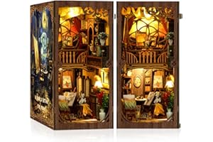 GuKKK DIY Book Nook Kit, 3D Holz Puzzle & Buchstütze mit LED-Licht, Kreative Bücherregal Dekoration, Miniatur Haus Holzpuzzle, Licht Kreatives Geschenk für Leser (Welt in einem Rahmen)