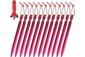 Clostnature Piquetas para Tienda de Campaña - 12 Piezas 18 cm Piquetas para Tienda de Campaña de Aluminio, Piquetas Versátiles y Robustas para Tienda con Cordones Reflectantes para Trekking