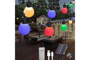 Litark Guirlande Solaire Extérieur avec 20 G40 Ampoules, 10M Decoration Noel Exterieur Solaire avec Télécommande, 8 Modes, Etanche, Décoration pour Jardin, Terrasse, Balcon (Multicolore)