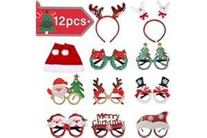 WINAROI Christmas Party Glitter Glasses, Christmas Headbands and Hats, Xmas Novelty Eyeglasses Costume Creative Headband, for Kids Xmas Party Favor Christmas Supplies Gift