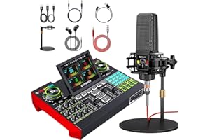 TENLAMP Gaming Podcast Equipment Bundle with 3.5mm Condenser Microphone, Live Sound Card and Audio Mixer - USB Interface for Streaming, Singing, Podcast Recording, PC/Content Creator Studio