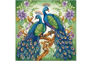 CUKOL CUKOL Cukol Pfau Kreuzstich Set Vorgedruckt, Tiere Stickvorlagen Stickbilder Vorgedruckt Kreuzstich Stickpackungen Stickpackung Cross Stitch Embroidery Kit Stickset Sticken Set Erwachsene Anfänger 46x46 cm