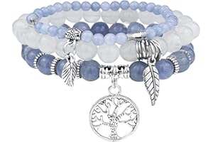 JUZICHEN 3 pcs Bracelet Pierre Naturelle Femme,Boho Bracelet Perles Femme Avec Pendentif Arbre De Vie,Bracelets De Yoga Femmes,17-24 cm Bracelets Pierre Coloré,Bijoux Cadeau Pour Femmes Fille