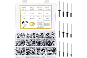 SZSLMY 300 Stück Aluminium-Blindnieten Set, M3.2 M4 M4.8 Popnieten Sortiment Set, Aluminium Blindnieten mit flansch Pop-Nieten, Alu Nieten für Metall Holz Kunststoff, 12 Größen, schwarz