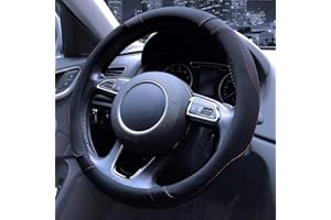 ISTN Funda de Piel sintética para Volante de Coche, Antideslizante, Transpirable, Estilo Deportivo, Color de Contraste Negro