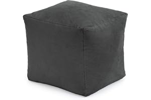 Loft 25 Bean Bag Faux Suede Cube Footstool | Indoor Living Room BeanBag Footrest Seat | Water Resistant | Durable & Comfortable | Ergonomically Designed Pouffe (Charcoal)