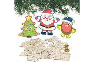 Baker Ross FC189 Decorazioni di Natale in Legno - Confezione da 12, Ornamenti Natalizi per Bambini, Crea Le Tue Decorazioni da Colorare e Decorare