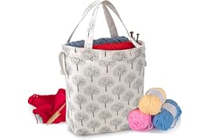 Teamoy Bolsa de Tejer con Cordón, Bolsa de Labores Portátil para Agujas de Tejer, Ovillos de Hilos y Accesorios de Tejido, Multifuncional, Tamaño Ideal, Árbol.