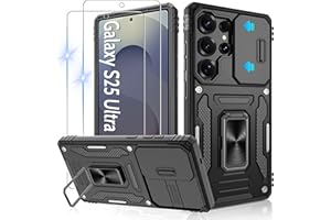 Jshru Handyhülle für Samsung Galaxy S25 Ultra Hülle Kameraschutz mit 2 Stück Schutzfolie Militärstandard Stoßfest Schutzhülle 360° Metall Ring Ständer Case für Galaxy S25 Ultra,Schwarz