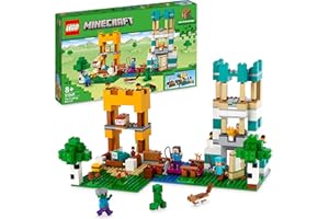 LEGO Minecraft Crafting Box 4.0, Playset 2in1, Torri Fluviali o Cottage del Gatto con le Figure di Alex, Steve, Creeper e Zombie Giocattolo, Giochi per Bambini e Bambine da 8 Anni, Idee Regalo 21249