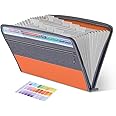 Expanding File Folder,Fun Storage Document Organiser Box Files,13 Pockets Zip Filing Folders,5 Colours,Accordian File Folder with Tabs,Expandable Documents Wallet Accordion File Organisers, Orange
