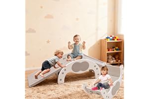 YULEYU Toddler Climbing Frame, 3 in 1 Climber Playset with Slide & Arc Climber, Kids Indoor Gym Climbing Set