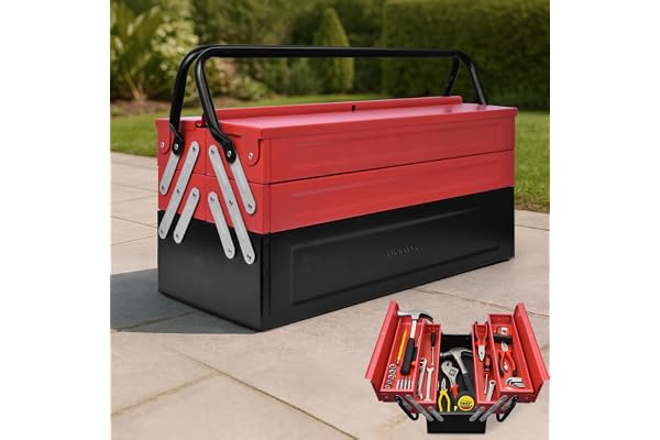 Plantex Tool Box Empty/Sturdy Tools Storage Box With Large Capacity/Empty Tool Box/Tool Organizer for Carpenter, Garage, And Home Essential Tools - 5 Compartments - (Red & Black) - Metal