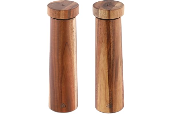 Navaris 2X Moulin à Épice Manuel - Lot 1x Moulin à Sel et 1x Moulin à Poivre en Bois d'Acacia - Taille de Grain Réglable - Design Scandinave