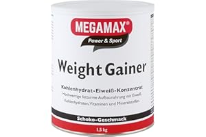 ‎MEGAMAX NUTRITION Megamax Weight Gainer Schoko 1,5 kg - Dein Mass Gainer zur Zubereitung eines fettarmen Kohlenhydrat-Eiweiß-Getränkes für Muskelmasse u. Gewichtszunahme Ideal zur Kräftigung und bei Untergewicht