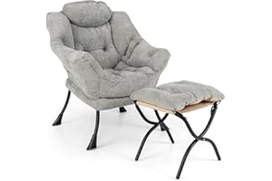 COSTWAY Fotel z podnóżkiem, fotel relaksacyjny z podłokietnikami, boczną kieszenią i podnóżkiem, fotel wypoczynkowy do salonu, sypialni, biura, kolor szary