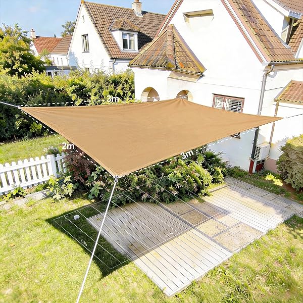 HAIKUS Toldo Vela Rectangular 2x3 m, Vela de Sombra 3x2 m HDPE, Transpirable, Resistente, 98% Protección Rayos UV para Exterior, Jardín, Terrazas (Arena) - 1