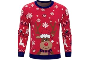 Aseniza Męski sweter bożonarodzeniowy z dzianiny z motywem renifera, zabawny sweter z długim rękawem, na Boże Narodzenie, imprezę, zimę, S-XXL