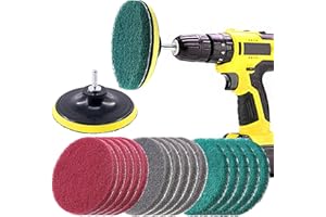 Swpeet 16 Piezas 5 Pulgadas Scrubbing Pads Drill Powered Brush Azulejos Scrubber estropajos Kit de Limpieza, Abrasive Buffing Pads Repuesto con 1 Pieza Gancho Attachment para