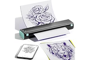 ItriAce M08F Stampante termica per tatuaggi, stampante wireless Bluetooth per tatuaggi, con 10 fogli di carta di trasferimento per tatuatori, compatibile con telefono e PC, nero e verde.