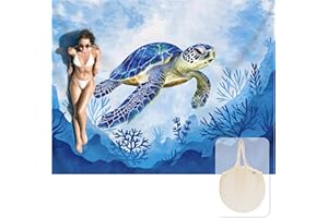 Zingtto Silky Soft 108"x84" Sand Proof Beach Blanket Sand Proof Mat with Corner Pockets and Fashion Mesh Bag for Beach Party, Travel, Camping and Outdoor Music Festival, Blue Turtle and Coral