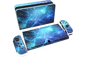‎PLAYVITAL PlayVital Skin Sticker für Nintendo Switch OLED Modell,Aufkleber Sticker Decal Folie Abziehbild Faceplates Klebefolie für Switch OLED Konsole&Joy Con&Dock&Grip(Blauer Nebel)