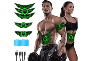 SEVEKO Abdominales Electroestimulacion, Electroestimulador Muscular Abdominales, EMS Cinturón Muscular Abdominal, 8 Modos y 15 Intensidades, 10 Hidrogeles de Repuesto （Verde）