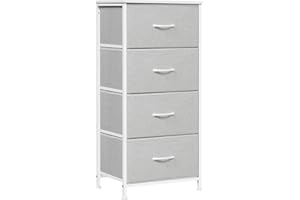 WOLTU Cassettiera, 4 Cassetti in Tessuto, Armadio di Stoccaggio per Camera da Letto Corridoio Soggiorno, Struttura in Acciaio, E1 Piano in Legno, Bianco+Grigio Chiaro, SSK011hgws