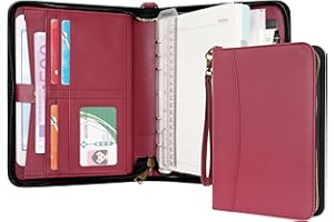 Wason Portefeuilles A5 à Anneaux avec Fermeture Éclair - Carnet de Notes en Cuir PU avec Bloc-Notes Détachable et Rechargeable, Juridique pour Professionnelle, Études et Voyages (Rouge)