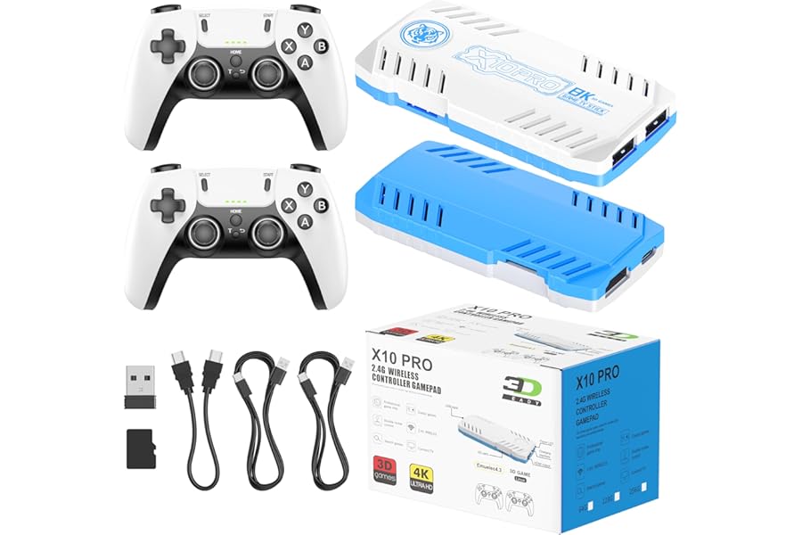 X10 PRO Retro Game Stick with 50000+ Games, 4K HDMI HD Plug and Play Game Stick with 2 Controllers, Support 50+ Simulators, 2 Player Battle 1 (Style 2)