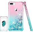 Pilaru Lovely Glitter Case for iPhone 8 Plus/7 Plus, iPhone 6s Plus/6 Plus Clear Liquid Heart Glitter Soft TPU Cover Transparent Girly Protective Phone Case for iPhone 8 Plus,Pink/Teal