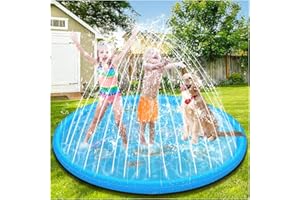 GLINKADO 170cm Tappetino per Spruzzi d'Acqua per Bambini e Animali, Piscina Gonfiabile Antiscivolo con Giocattoli d'Acqua, Gioco Estivo per Giardino All'aperto, Modello Delfino e Stelle Marine