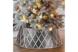 Lanpn Metall Weihnachtsbaum Kragen 70cm, Weihnachtsbaum Halsband Christmas Tree Collar Für Mittelgröße M Wetterfest Für Kunstbäume Innen Außen - Weihnachtsdekoration (Silber, Raute)