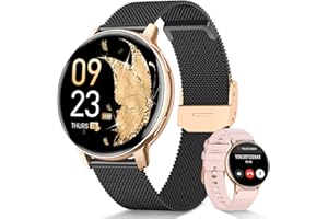 AIMIUVEI Reloj Inteligente Mujer, 1.27" Smartwatch Mujer con Llamadas, Función Femenina, 120+ Deportes, 24H Pulsometro SpO2, Monitor de Sueño, IP68 Calorías, Podómetro, para Android iOS Rosa Negro Oro