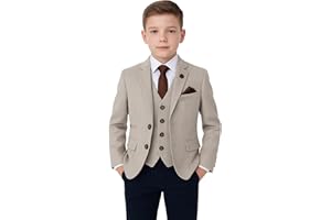SIRRI Boy’s Cotton Blazer Waistcoat Slim Fit 2 Piece Formal Wedding Suit Set